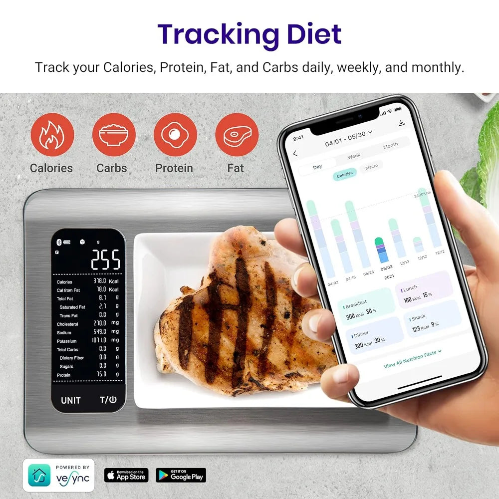 Food Kitchen Scale, Digital Grams and Ounces for Weight Loss With Smart Nutrition App