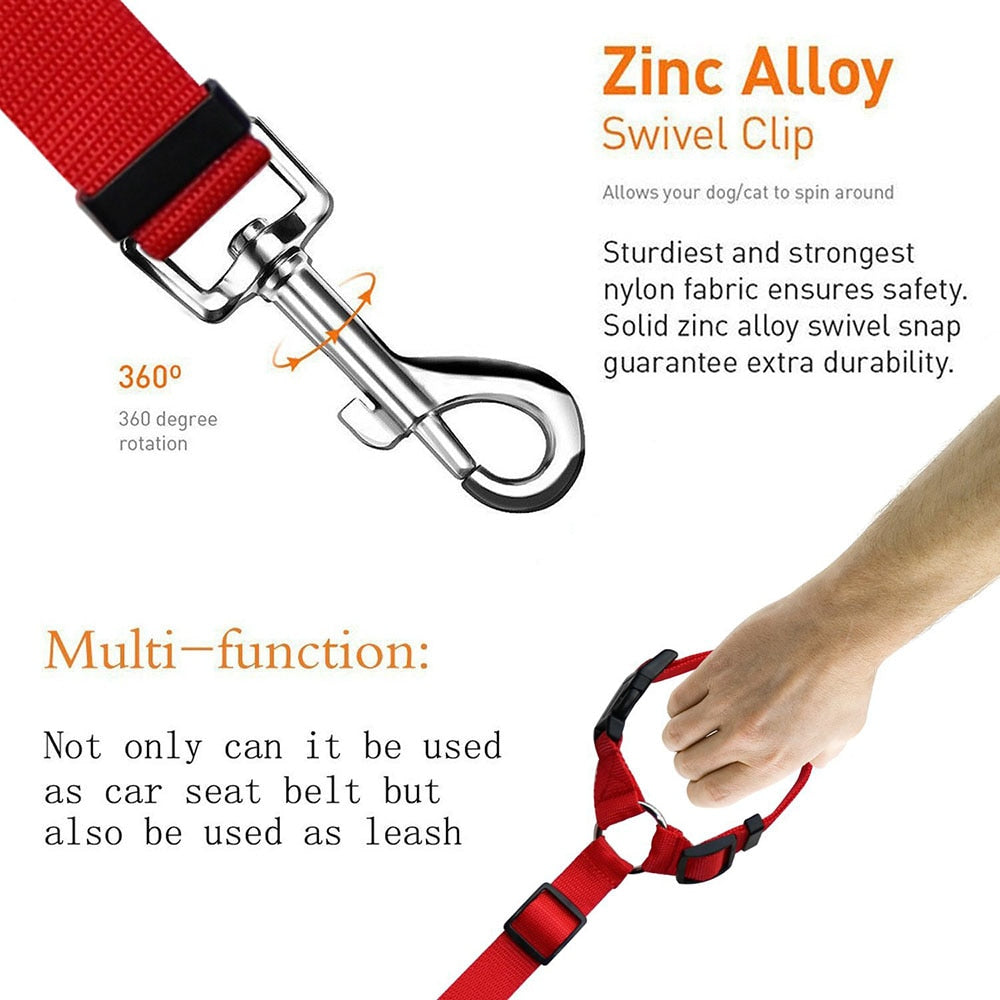 Two-in-one Nylon Adjustable Dogs Harness Collar Pet dog Accessories Pet Car Seat Belt Lead Leash Backseat Safety Belt