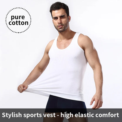 Men's Pure Cotton Fitted Vest - Summer Sleeveless Training T-Shirt - Hiccupzz