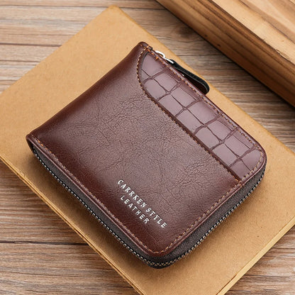 Men's Luxury Leather Wallet - RFID Zipper Card Holder with Coin Pocket, Perfect Gift for Men