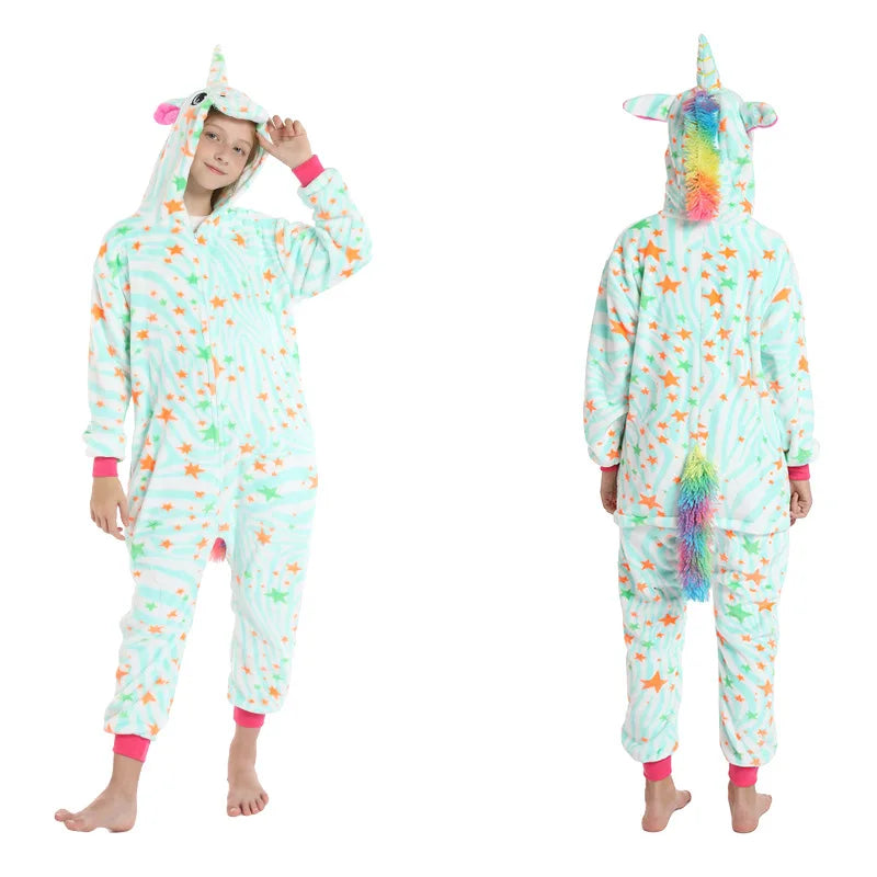 Kids Winter Stitch Flannel Pajamas - Pikachu, Unicorn Kigurumi Onesies for Boys, Girls, and Baby Blanket Sleepers