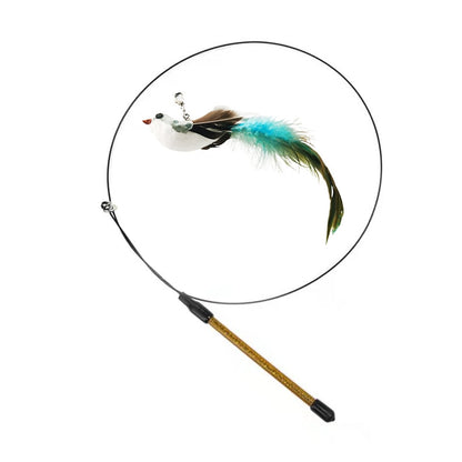 Simulation Bird Interactive Funny Cat Stick Toy Furry Feather Bird With Bell Sucker Cat Stick Toy Kitten Playing Toy - Hiccupzz