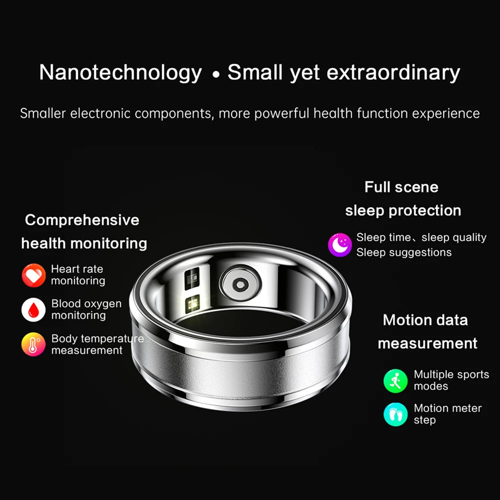 Smart Ring Activity Tracker Waterproof Bluetooth 5.1 Heart Rate Blood Oxygen Tracker Step Calorie Counter Sleep Monitor Unisex