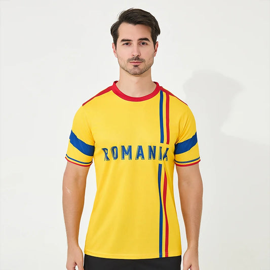 Euro Romania high quality 100% polyester short-sleeved soccer shirt