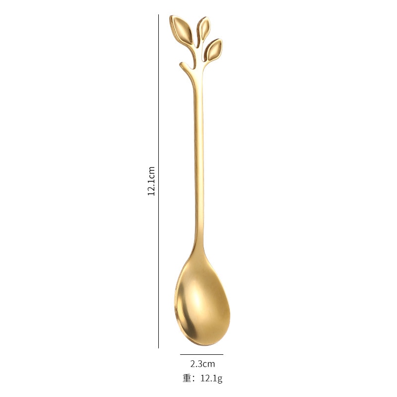 1/5PCS  Tree Leaf Stainless Steel Gold Spoons