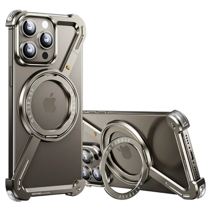 Eary Z Shape Frameless Phone Case for iPhone15 Pro Max/Plus/Pro/ 15 Magsafe Metal Cover Magnetic Bumper 360° Rotation with Stand - Hiccupzz