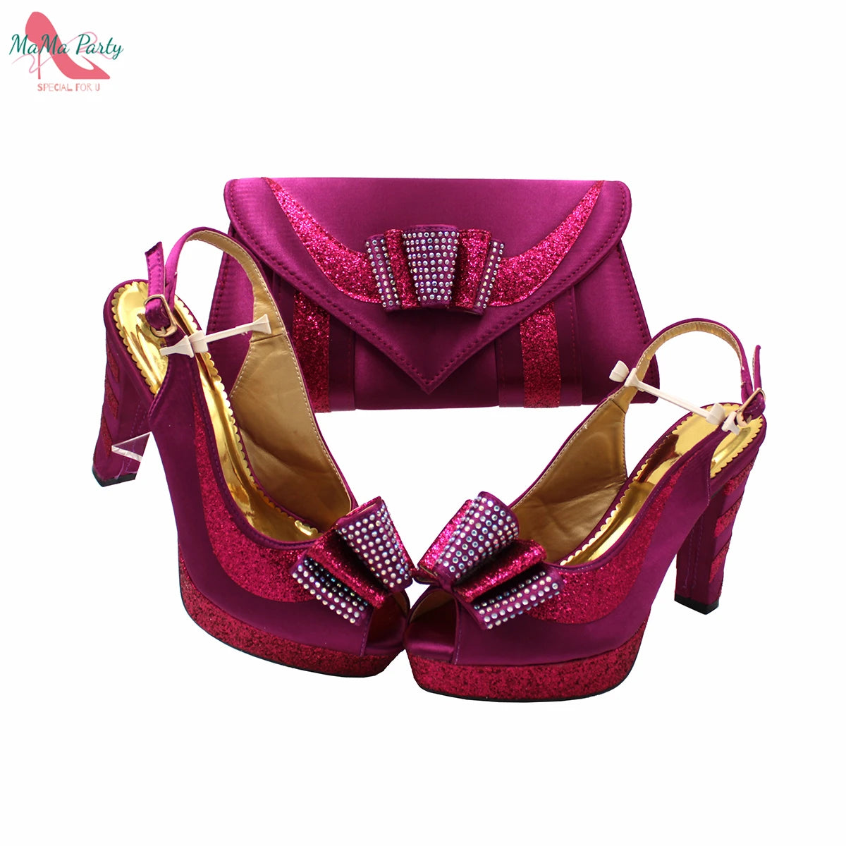 Elegant Style African Women Shoes Matching Hand Bag Set in Red  Color Slingbacks Sandals with Platform for Party