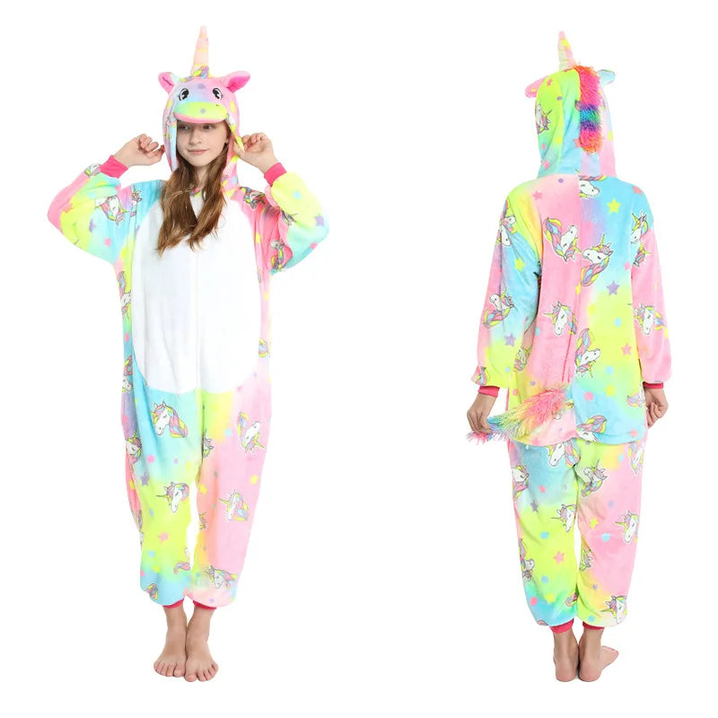 Kids Winter Stitch Flannel Pajamas - Pikachu, Unicorn Kigurumi Onesies for Boys, Girls, and Baby Blanket Sleepers