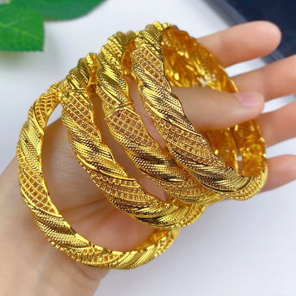 Women Charm Bracelet Bangle, 24K Gold Color Jewelry, Dubai Flower Bangle Brand, African Designer Ethiopian Hawaiian Jewelry - Hiccupzz