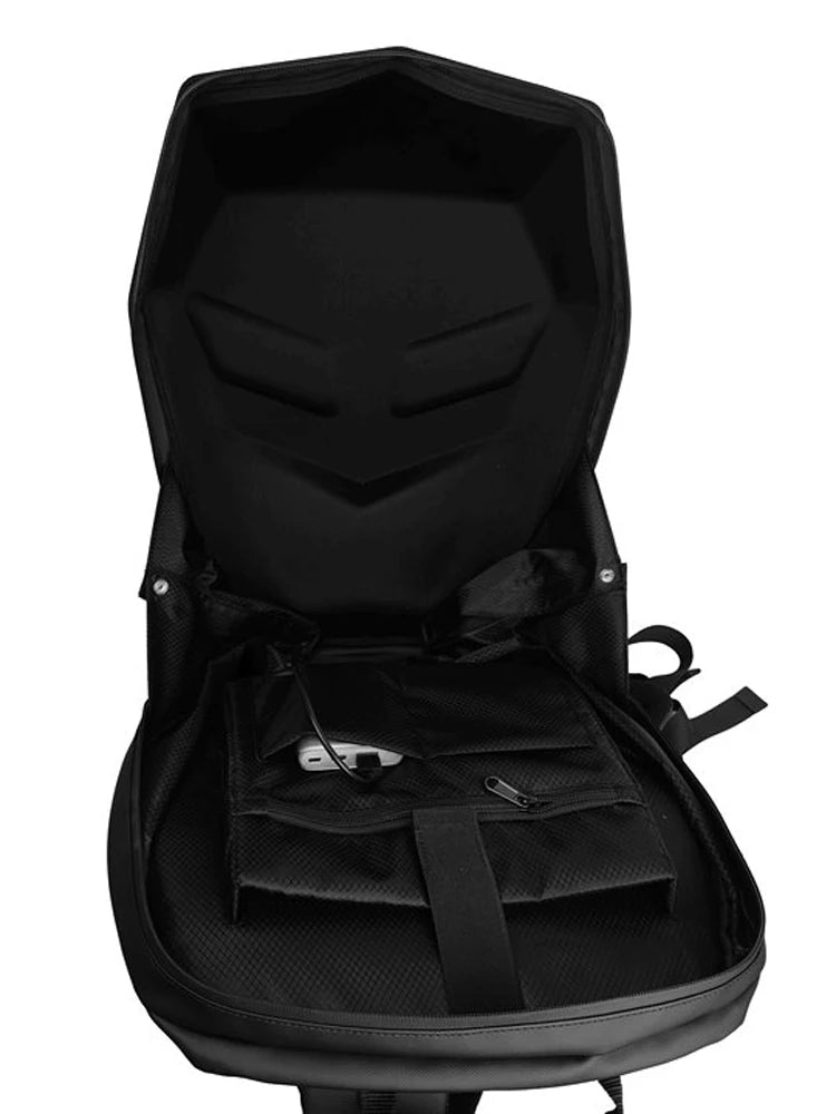 Motorcycle Backpack with LED EYE - DIY Riding Bag with APP Control, Hard Shell, Rainproof, Fits 14-Inch Notebook