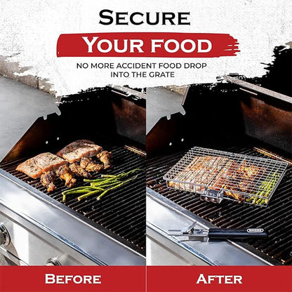 Grill Basket Folding Portable Stainless Steel BBQ Grill Basket With Handle for Fish Vegetables Shrimp Cooking Accessories - Hiccupzz