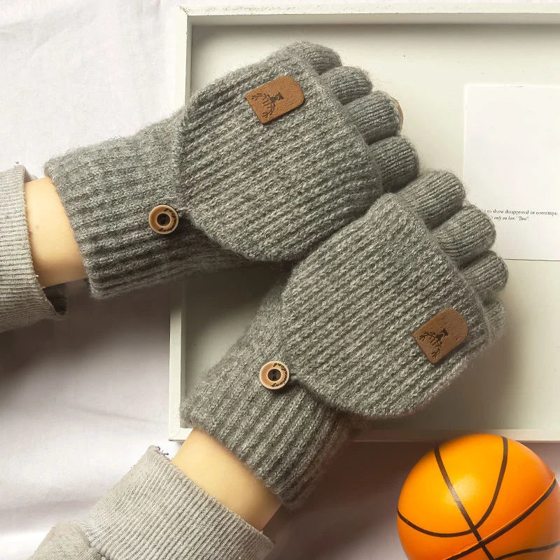 Knitted Winter Fingerless Touch Screen Gloves - Thick Warm Half-Finger Gloves