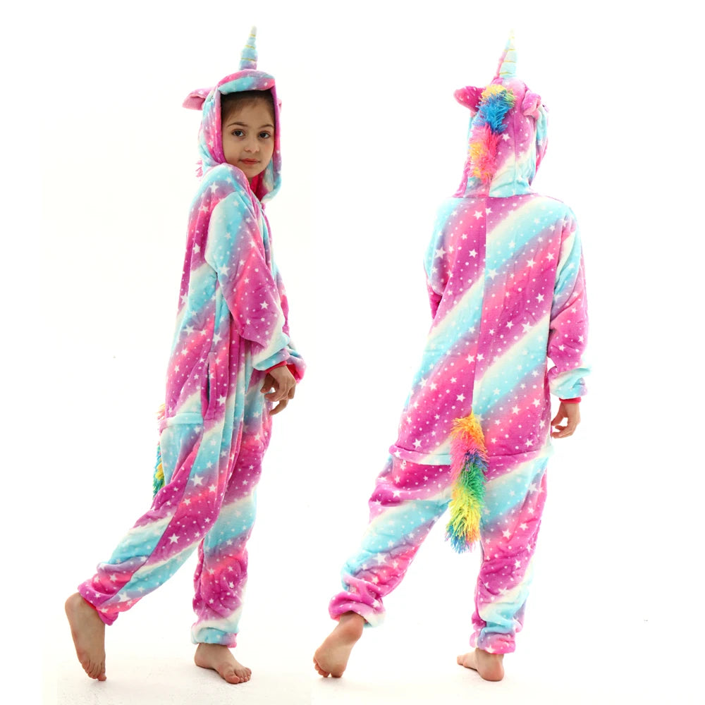 Kids Winter Stitch Flannel Pajamas - Pikachu, Unicorn Kigurumi Onesies for Boys, Girls, and Baby Blanket Sleepers