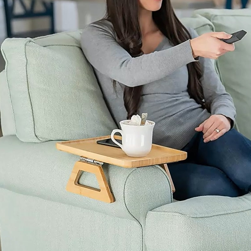 Foldable Bamboo Sofa Armrest Table.