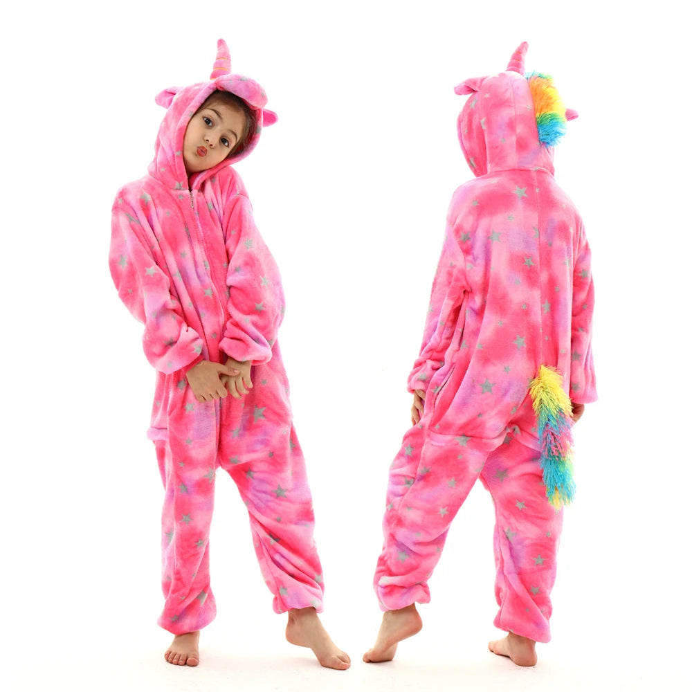 Kids Winter Stitch Flannel Pajamas - Pikachu, Unicorn Kigurumi Onesies for Boys, Girls, and Baby Blanket Sleepers