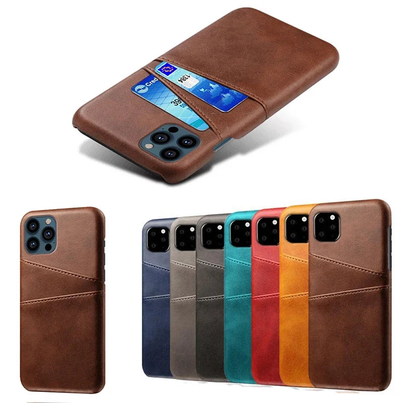 Pu Leather Wallet Card Holder Phone Case For iPhone 15 14 13 12 Mini 11 Pro XS Max XR X 8 7 Plus SE 2022 2020 Plastic Cover