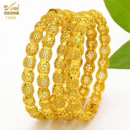 Dubai 24K Gold Color Bracelets for Women - Luxury Designer Indian Bangles, African Arabic Wedding Bridal Jewelry - Hiccupzz