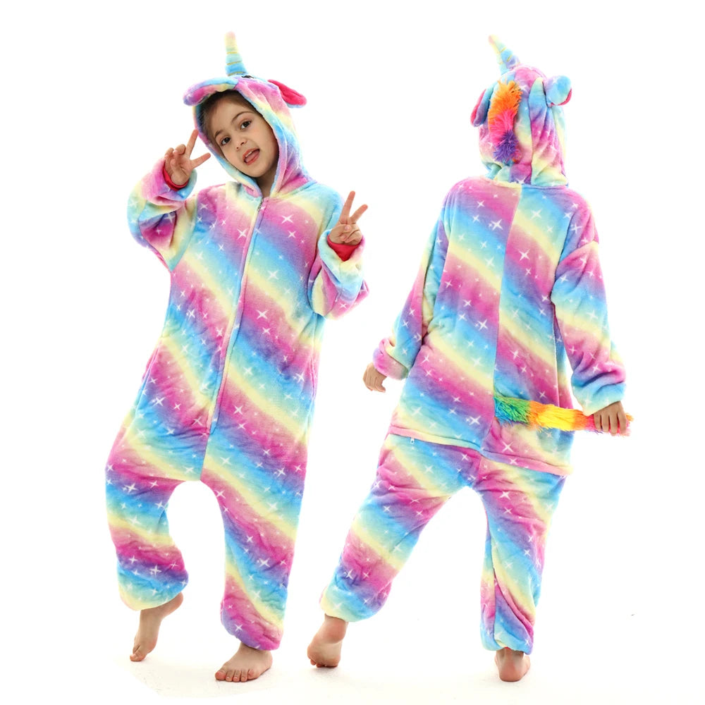 Kids Winter Stitch Flannel Pajamas - Pikachu, Unicorn Kigurumi Onesies for Boys, Girls, and Baby Blanket Sleepers