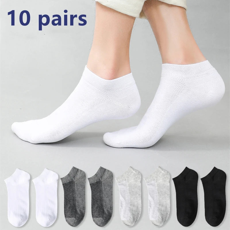 10 Pairs Breathable Cotton Sports Socks - Bamboo Fiber Sweat-Absorbing Deodorant Socks