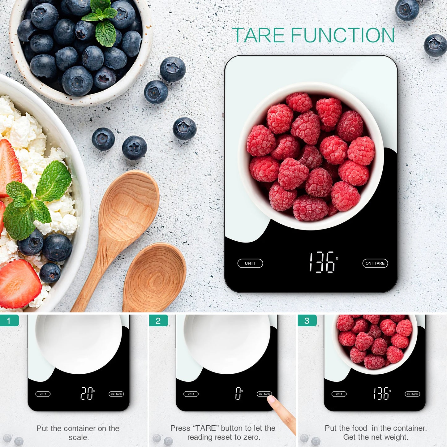 Digital Food Scale 10kg Smart Kitchen Scales with Nutrition Calculator APP Rechargeable Gram Scale for Weight Loss Baking Scales