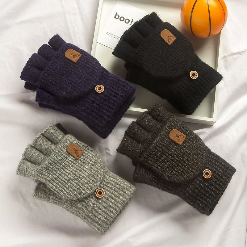 Knitted Winter Fingerless Touch Screen Gloves - Thick Warm Half-Finger Gloves