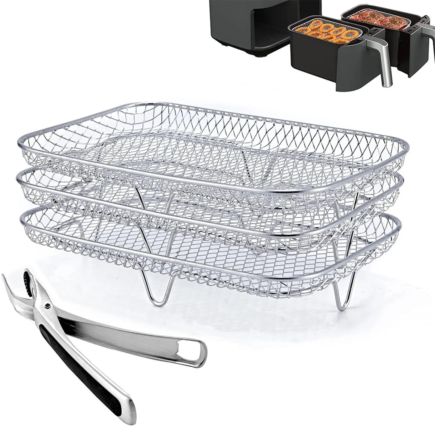 Air Fryer Basket Roasting Rack Stainless Steel BBQ Grill Three Stackable Steamer Racks For Ninja Air Fryer Kitchen Accessories