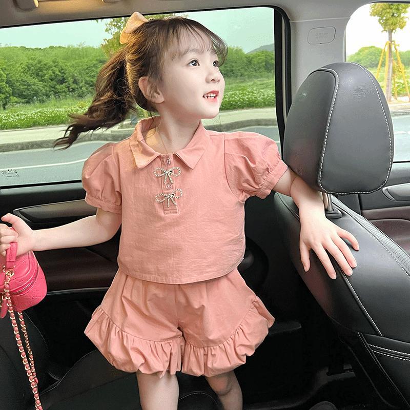 Girls' Summer Suits 2022 Latest Style Polo Collar Shorts Short Sleeve Fashion Thin Two-Piece Suit