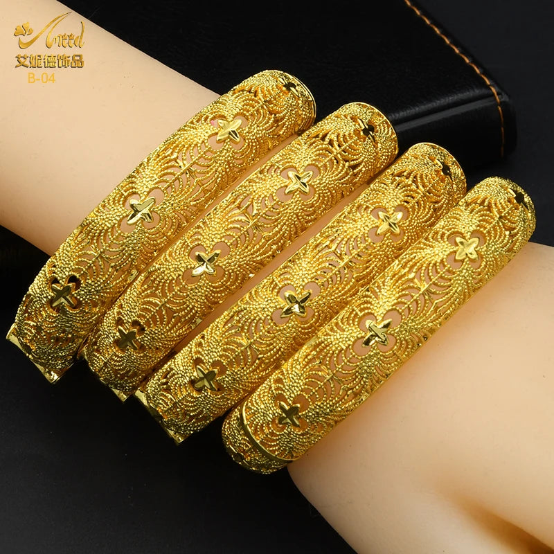 Dubai 24K Gold Color Bracelets for Women - Luxury Designer Indian Bangles, African Arabic Wedding Bridal Jewelry