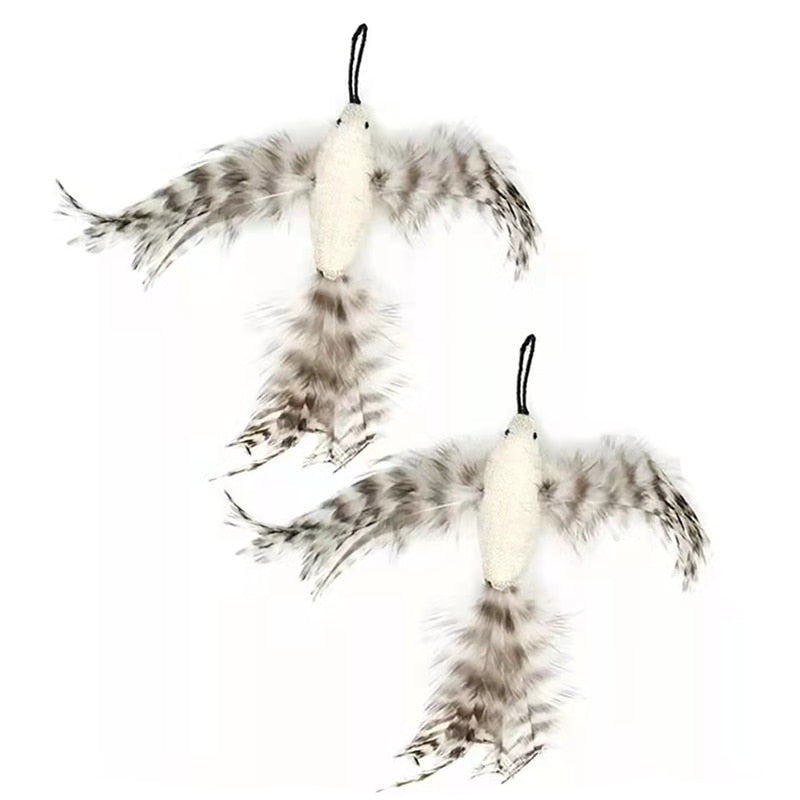 Simulation Bird Interactive Funny Cat Stick Toy Furry Feather Bird With Bell Sucker Cat Stick Toy Kitten Playing Toy