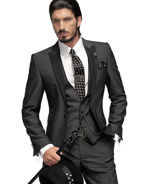 New Men's Three Piece Set Suit Black Polo Collar Contrast Color Suit Banquet Party Suit Groom Brides man Suit Men's Clothes Suit