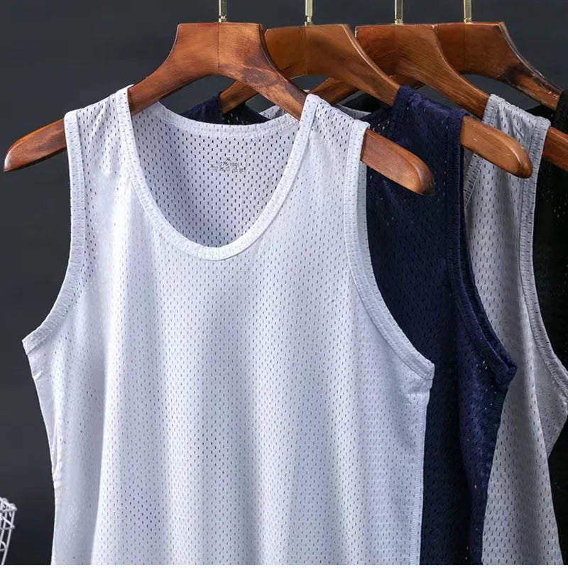 Men's Ice Silk Mesh Tank - Transparent Gym Stringer Bodybuilding Vest