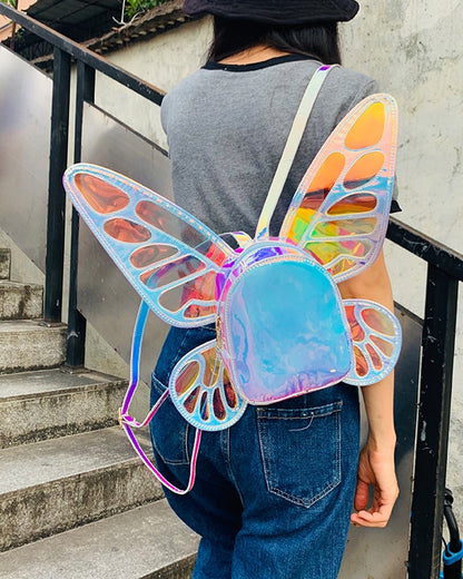 Fashion Women's Laser Mini Backpack Butterfly Angel Wings Daypack for Girls Travel Casual Daypack School Bag Holographic Leather - Hiccupzz