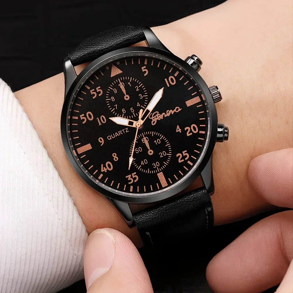 1/2/4 Pcs Men's Sports Watch Set - Business Quartz Wristwatch with Luxury Brown Leather Bracelet, Casual Design (No Box)