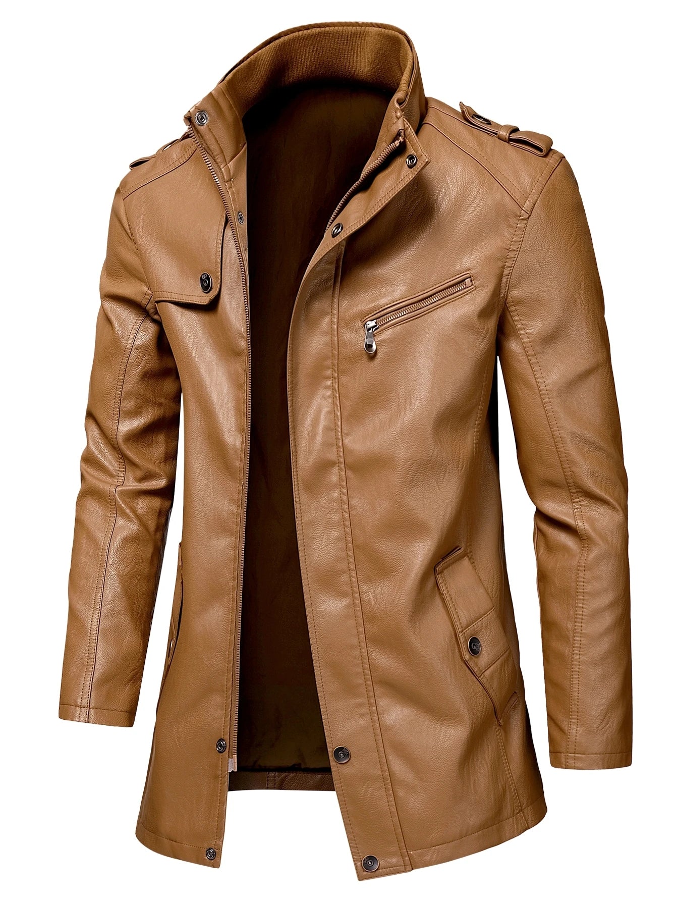 Men's Autumn Fashion Leather Jacket - Warm Long Coat with Pockets, Casual Winter England Style Vintage Parka