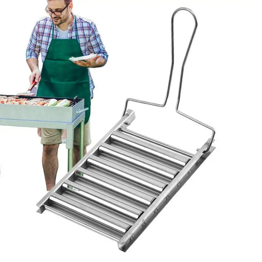 Hot Dog Roller Rack Foldable Hot Dog Roller Basket BBQ Hot Dog Griller Stainless Steel Sausage Roller Grill Hot Dog Roller