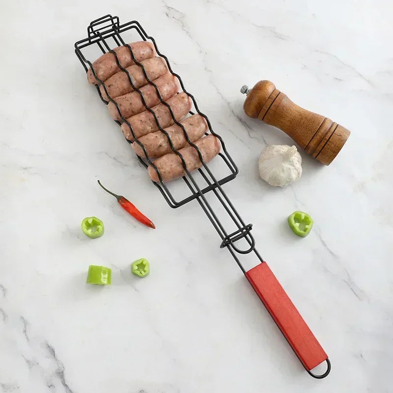 Grill Basket Stainless Steel BBQ Tool Grilling Accessories Barbecue Rack for Hot Dog Vegetable Meat Steak Shrimp Kabob Holder