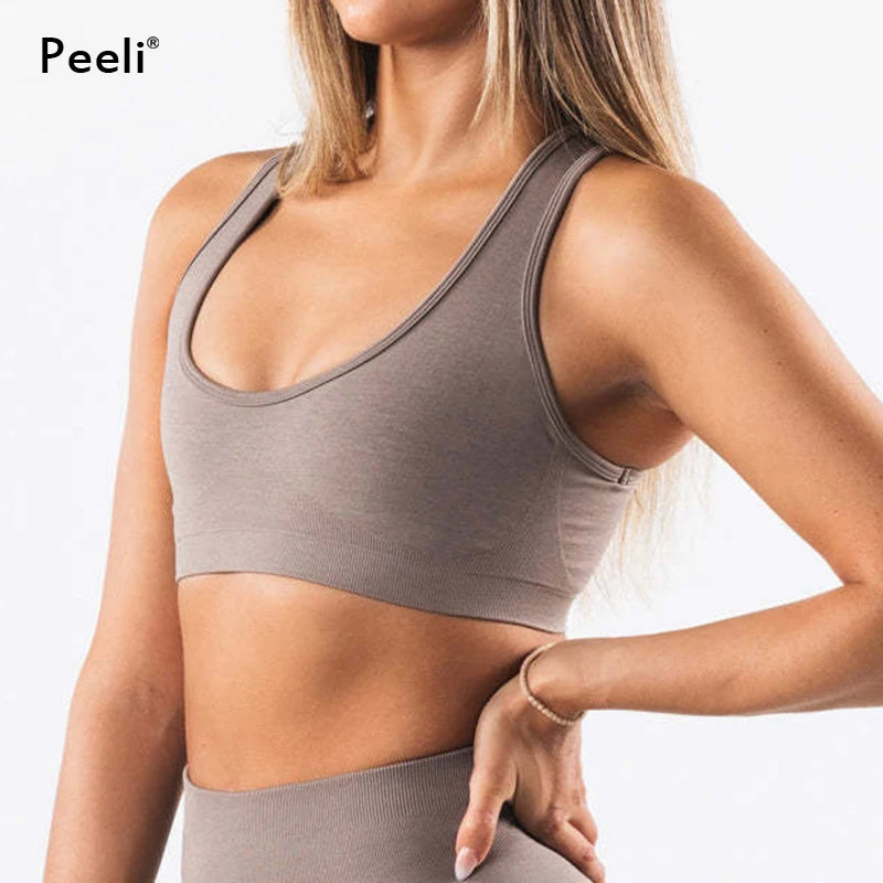 Medium Impact Seamless Sports Bra Inner Padded Yoga Bras Backless Sports Bras Push Up Gym Top Workout Bralette Women Clothing