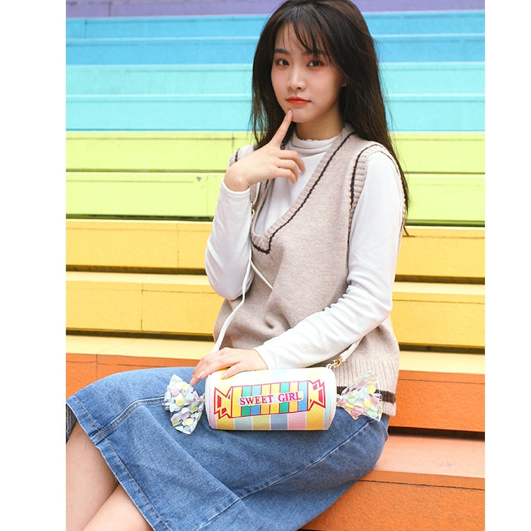 Sweet Candy Design Shoulder Bag Color Stripe Pu Women 2023