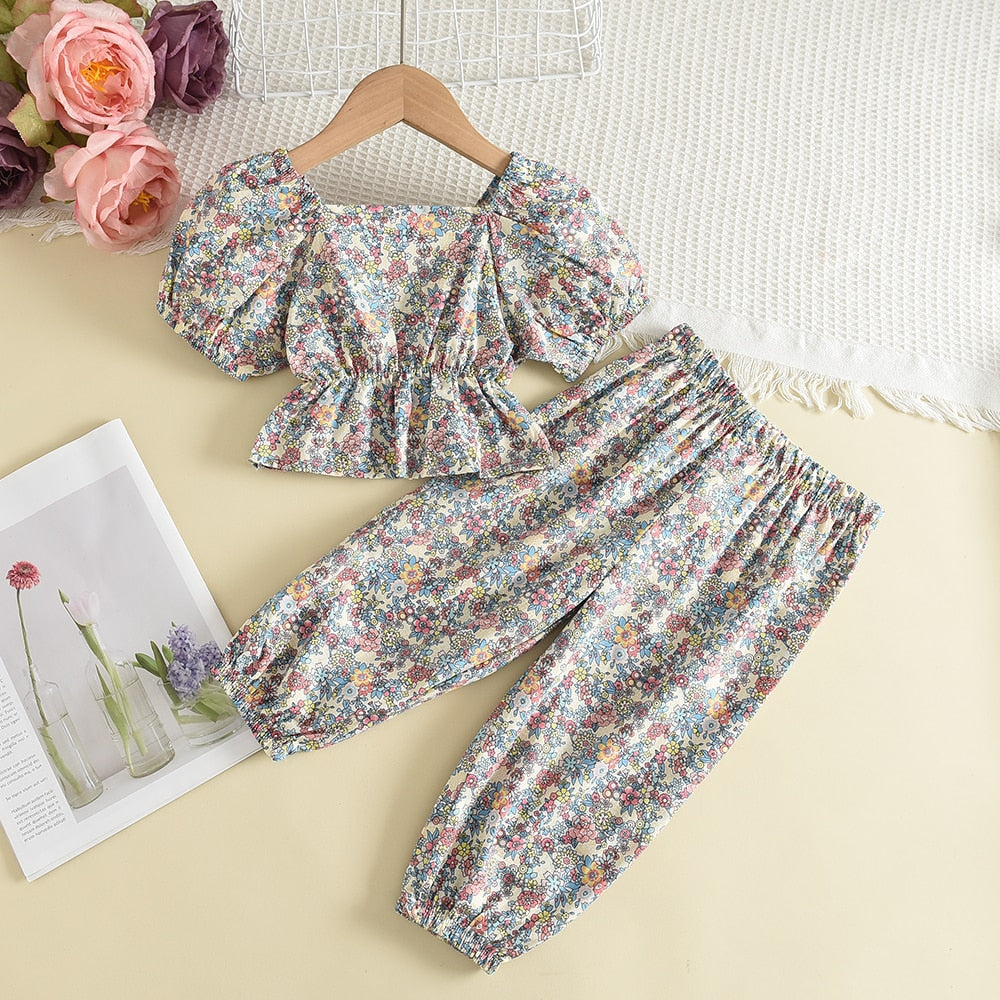 Kids Girls Clothing Sets Summer New Style Brand  Baby Girls Clothes Short Sleeve T-Shirt+Pant Dress 2Pcs Children Clothes Suits