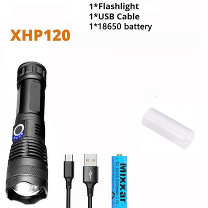 ZK40 50000000LM High Power XHP220 Powerful LED Flashlight Tactical Military Torch  USB Camping Lanterna Waterproof Self Defence - Hiccupzz