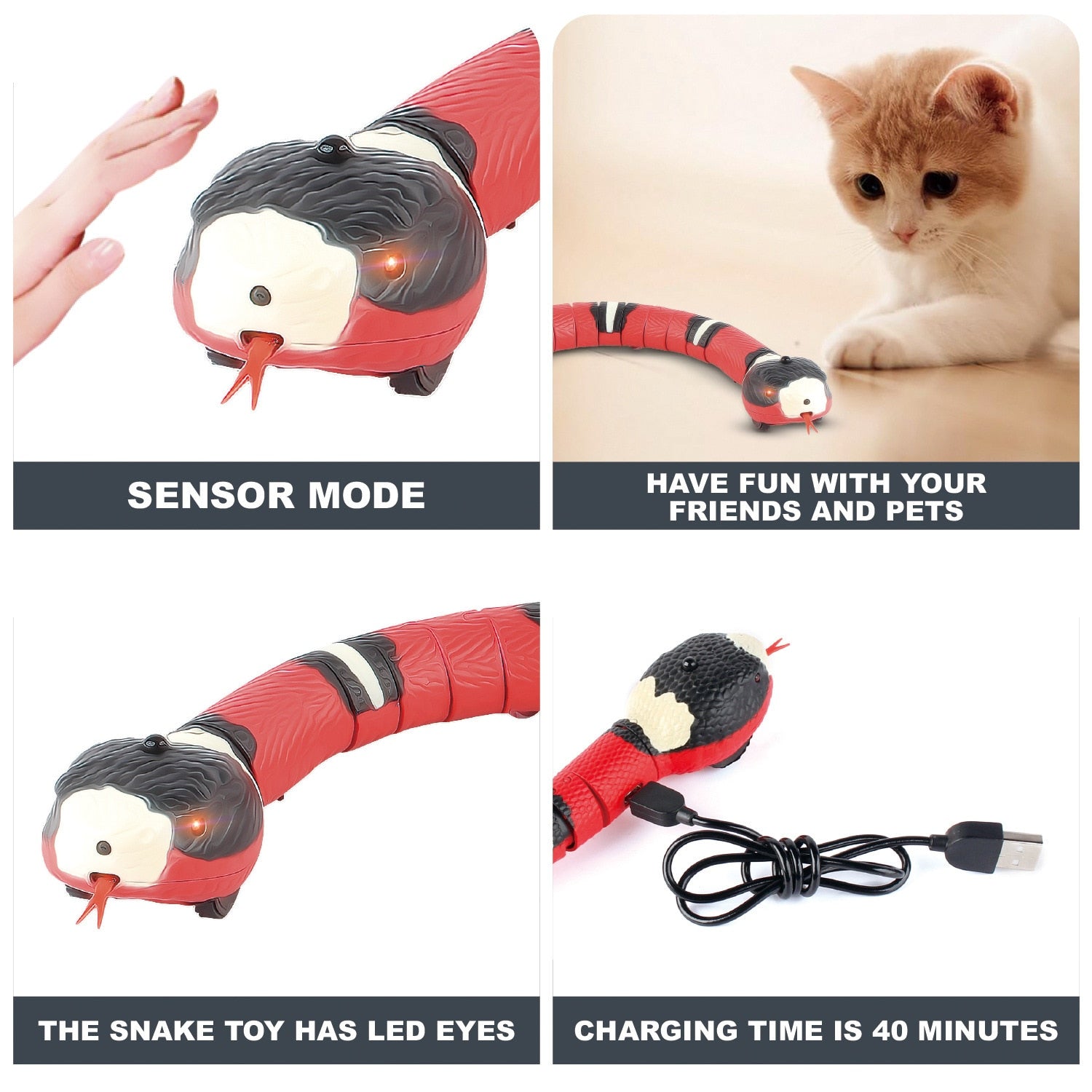 Smart Sensing Snake Interactive Cat Toys Automatic Toys For Cats USB Charging Accessories Kitten Toys for Pet Dogs Game Play Toy - Hiccupzz