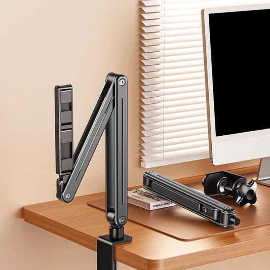 Foldable Tablet/Phone Holder – Adjustable Aluminum Alloy Stand with 360° Rotation, Bed & Desk Mount for 4–12.9 Inch Devices (iPad, iPhone, Tablets, Smartphones)