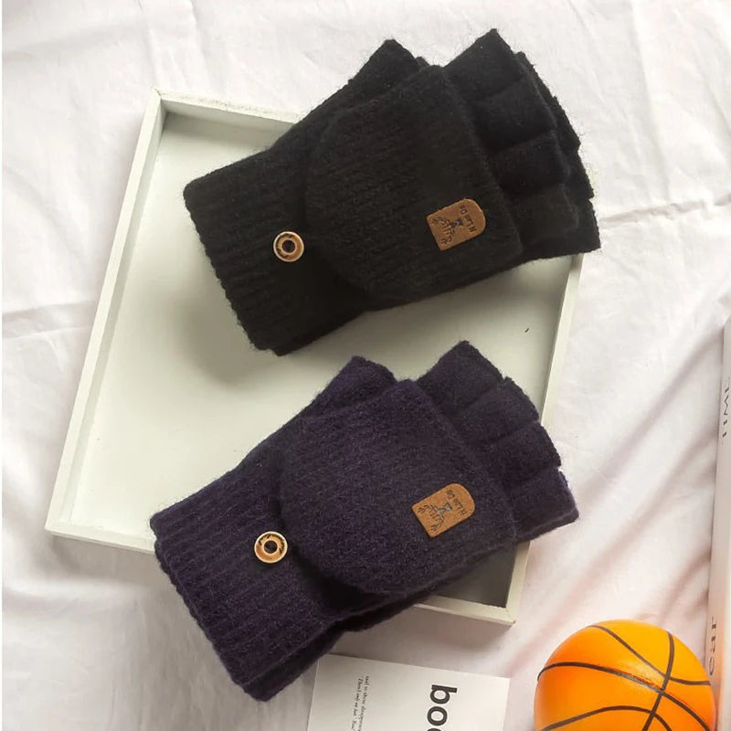 Knitted Winter Fingerless Touch Screen Gloves - Thick Warm Half-Finger Gloves