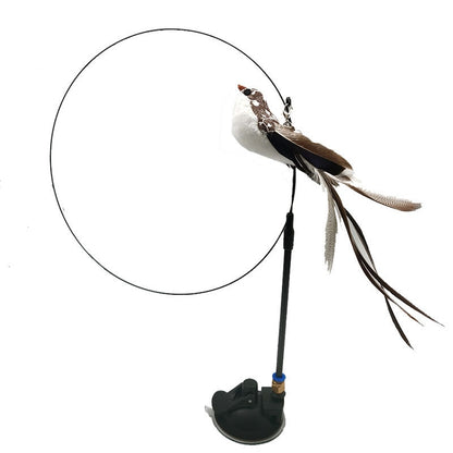 Simulation Bird Interactive Funny Cat Stick Toy Furry Feather Bird With Bell Sucker Cat Stick Toy Kitten Playing Toy - Hiccupzz