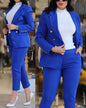 Casual Long Sleeve Suit Jacket Pants Set Office Lady Spring Autumn Two-Piece Outfit - Hiccupzz