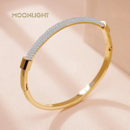 Fashion Cubic Zirconia Cuff Bangles for Women Trendy Titanium Steel Circular Classic Bracelet Female Jewelry - Hiccupzz