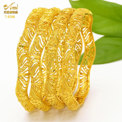 Dubai 24K Gold Color Bracelets for Women - Luxury Designer Indian Bangles, African Arabic Wedding Bridal Jewelry - Hiccupzz