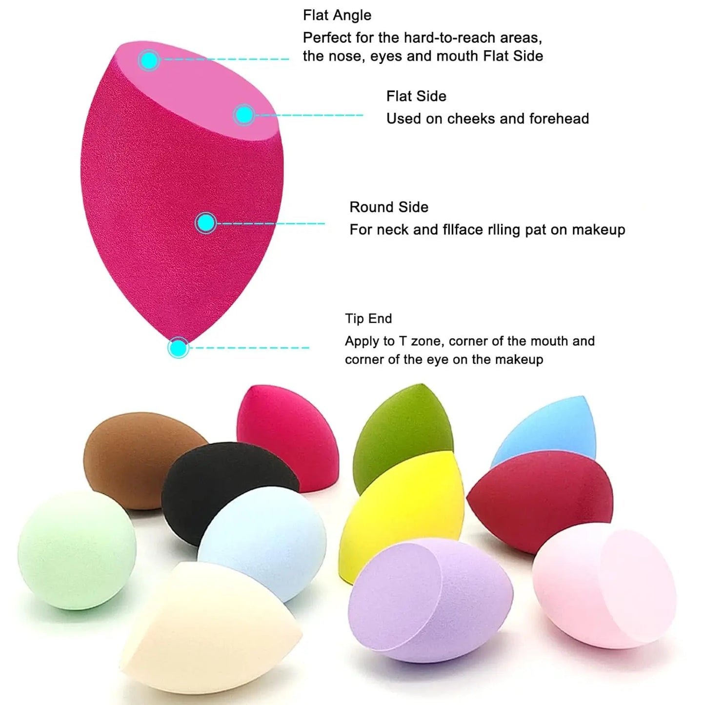 10 Pc Professional Makeup Sponge Set Latex Free  Soft Setting Face Puffs Multicolor  Blender Cosmetic Applicator