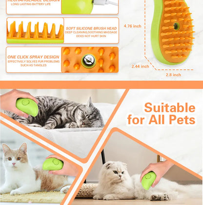 3-in-1 Electric Steamy Brush for Cats & Dogs – Steam Brush, Sprayer, and Massaging Pet Grooming Tool for Shedding - Hiccupzz