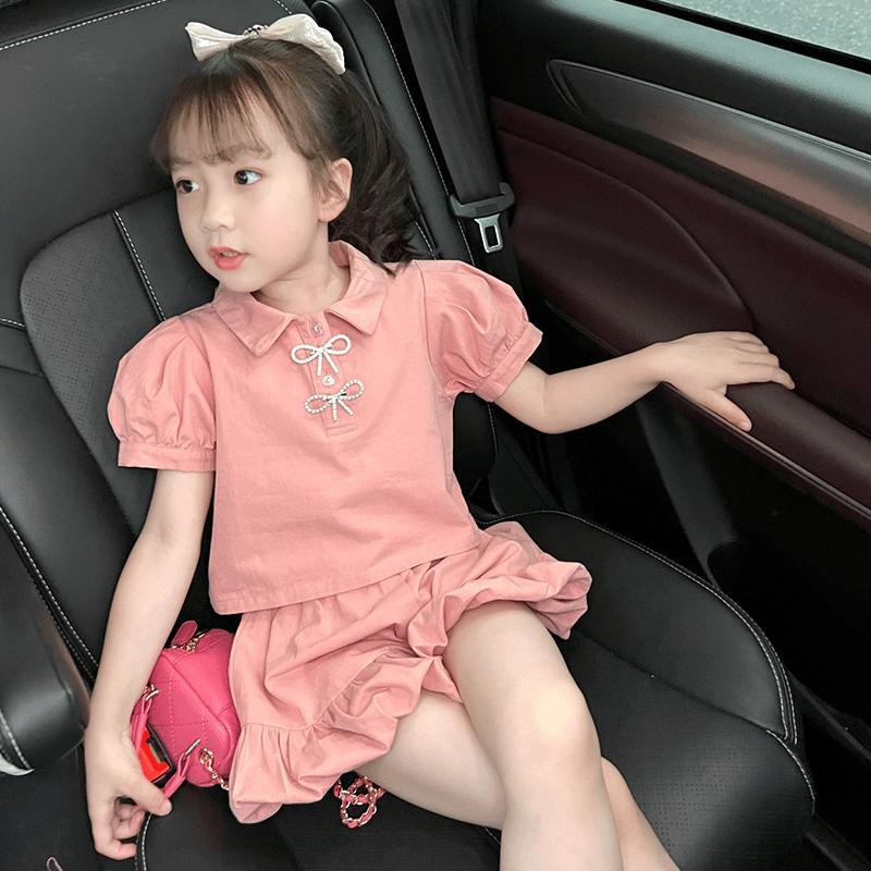 Girls' Summer Suits 2022 Latest Style Polo Collar Shorts Short Sleeve Fashion Thin Two-Piece Suit